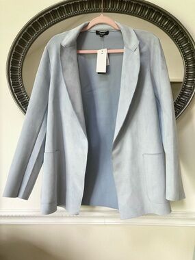 Premise Studio Vegan Suede Open Blazer With Pockets Light Blue Small